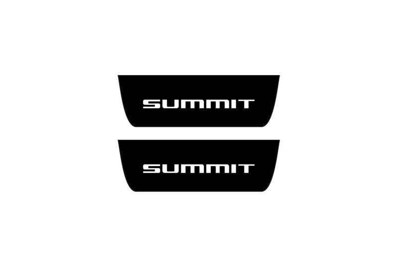 Catalog illustration of two black rear door sill plates with Summit lettering.