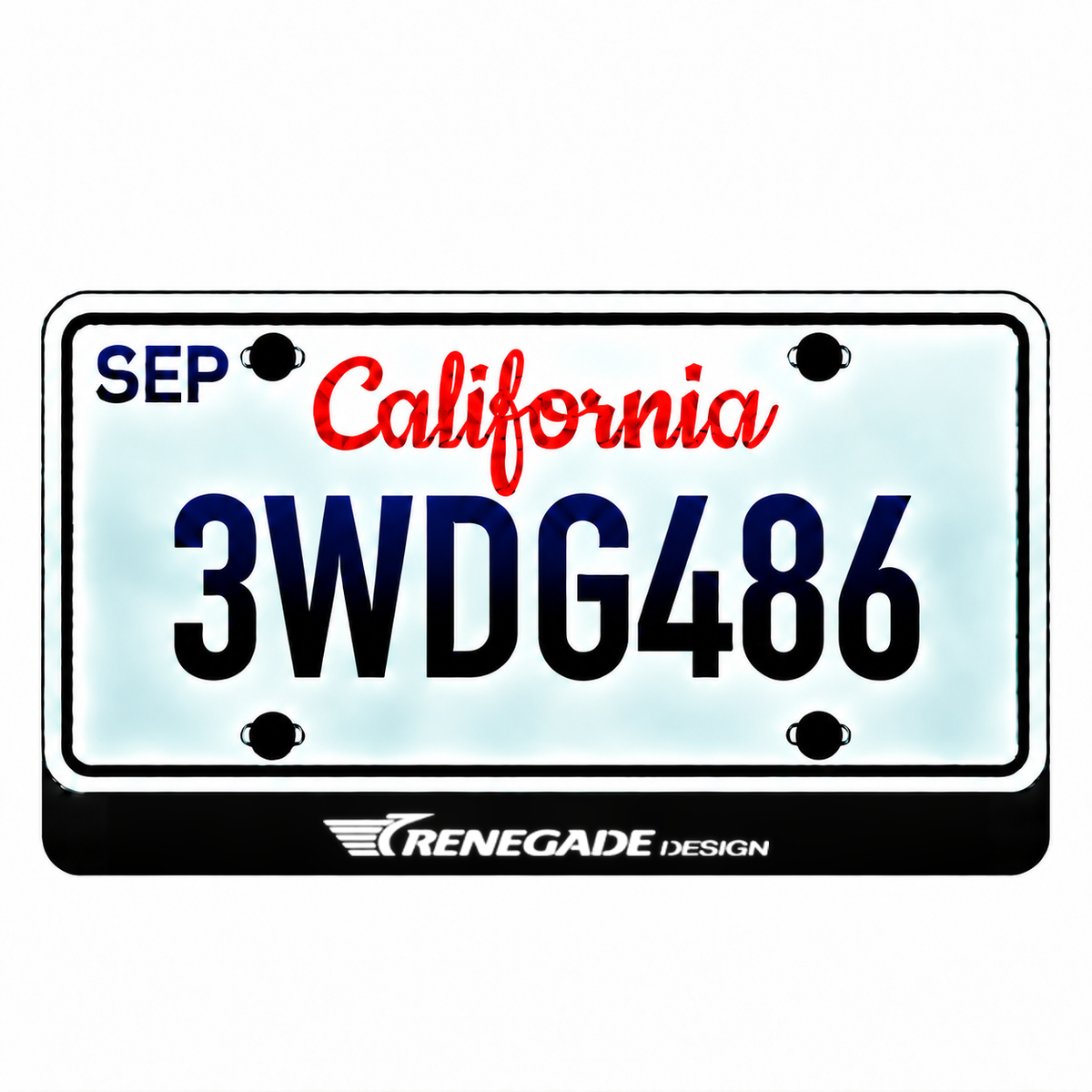 Jeep Renegade Design illuminated LED license plate badge with the shown artwork below an illustrative US plate; plate not included