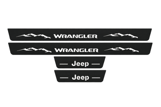 Jeep Wrangler JL 2017–Present — Matte PRO LED Door Sills — Jeep Wrangler Mountains Logo