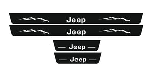 Illuminated LED Door Sill Tread Plates Jeep Grand Cherokee IV 2010-2021 With Jeep Logo Jeep Led Door Sills opdesign WHITE FRONT+REAR STAINLESS STEEL+RAPTOR PROTECTION
