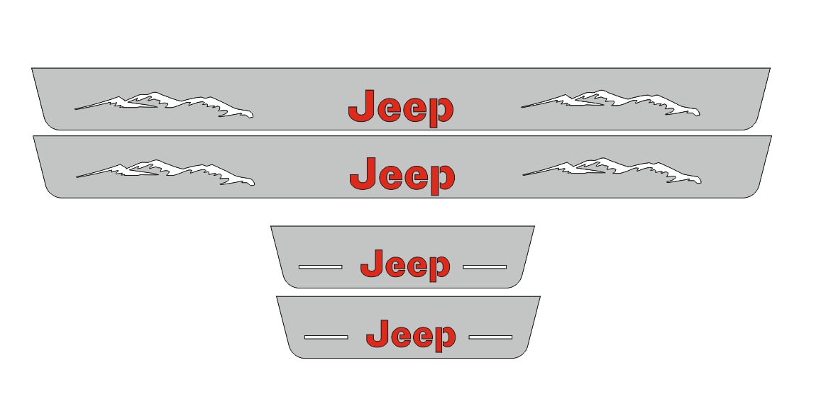 Illuminated LED Door Sill Tread Plates Jeep Gladiator JT 2019+ With Jeep Logo Jeep Led Door Sills opdesign FLOW FRONT+REAR STAINLESS STEEL