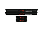 Jeep Wrangler JL 2018+ stainless steel illuminated entry guards with Jeep Wrangler logo