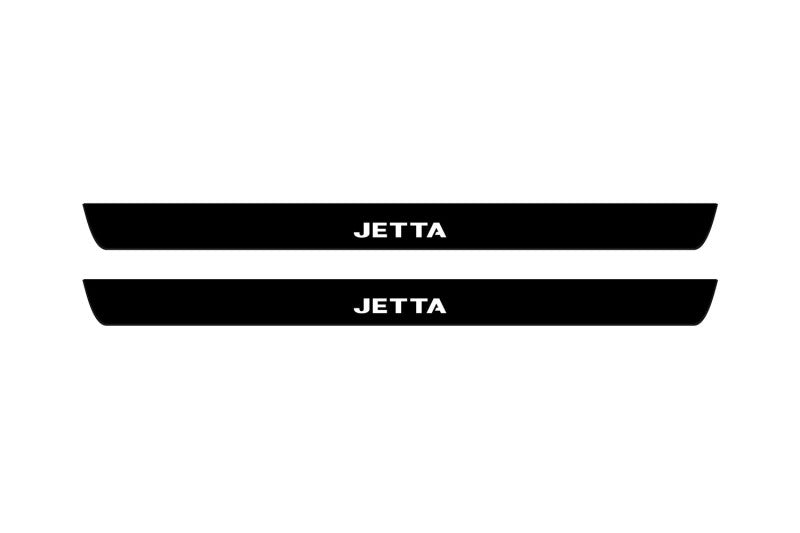 matte black coated stainless steel illuminated door sill protectors with Volkswagen Jetta VII 2019+ with Jetta logo