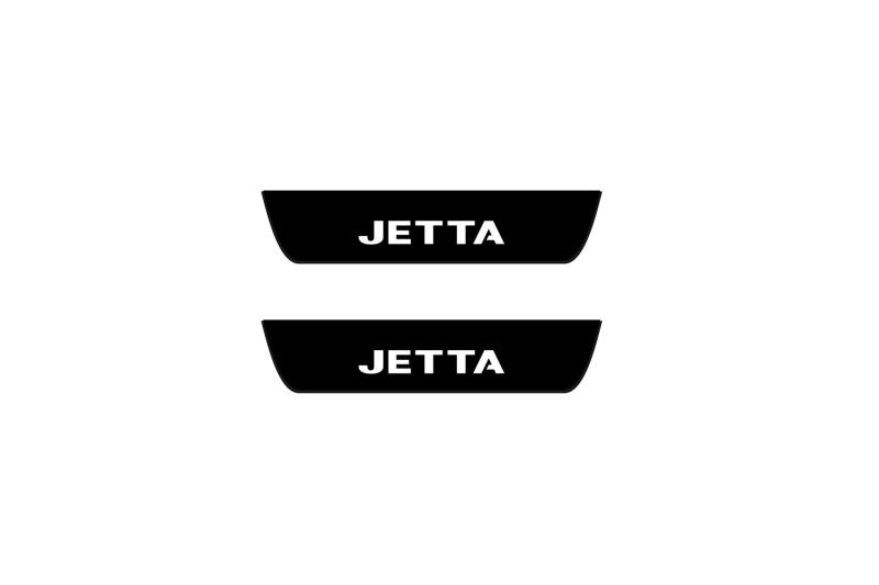 Volkswagen Jetta VII 2019+ entry guards in matte black coated stainless steel with Jetta logo