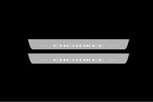 Illuminated LED Door Sill Tread Plates Jeep Cherokee KL 2014-2023 With Cherokee Logo Jeep Led Door Sills opdesign