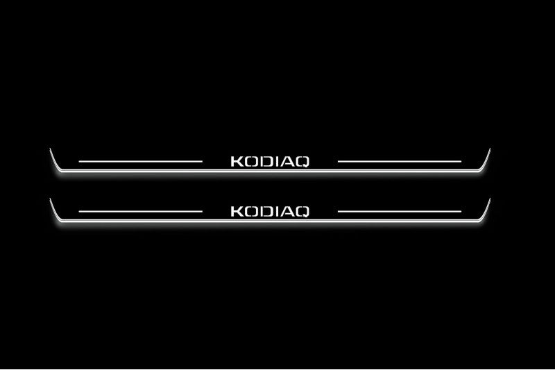 Skoda Kodiaq II NS7 2023+ Stainless Steel LED Door Sills – Kodiaq Logo