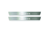 Two long silver-finished door sill plates with Koleos lettering on a light background, straight-on view.