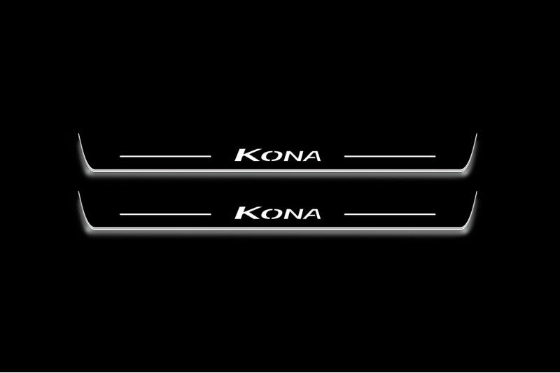 LED door sill plates Hyundai Kona I 2017+ stainless steel with Kona logo