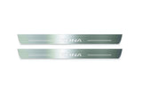 stainless steel LED door sill plates for Hyundai Kona I 2017+ with Kona logo