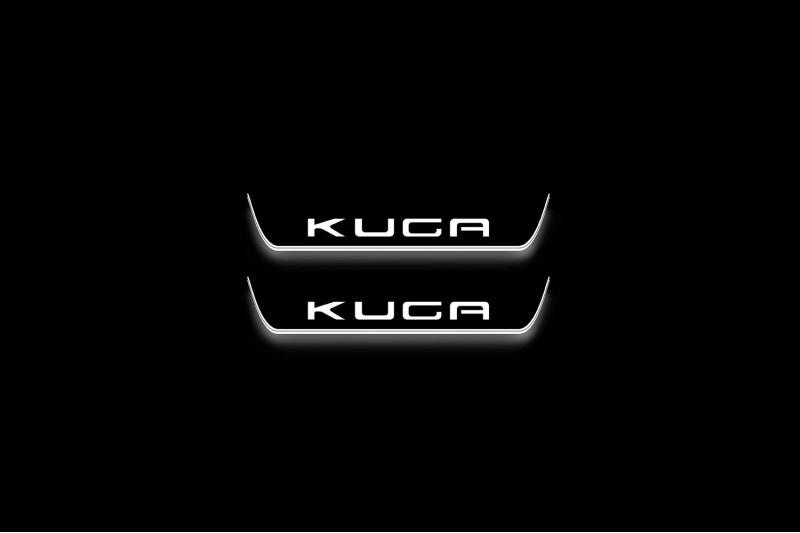 stainless steel LED door sill plates with Ford Kuga I 2008+ with Kuga logo