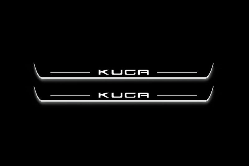 Ford Kuga I 2008+ stainless steel LED door sill plates with Kuga logo