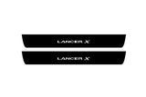 Mitsubishi Lancer X 2007+ entry guards in stainless steel with Lancer X logo