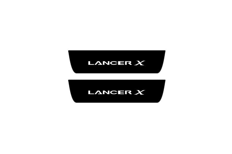 stainless steel illuminated door sill protectors with Mitsubishi Lancer X 2007+ with Lancer X logo