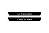 matte black coated stainless steel illuminated door sill protectors with Toyota Prado 250 2023+ with Land Cruiser logo