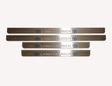 Toyota LC 200 2007+ door sill plates in stainless steel with Land Cruiser logo