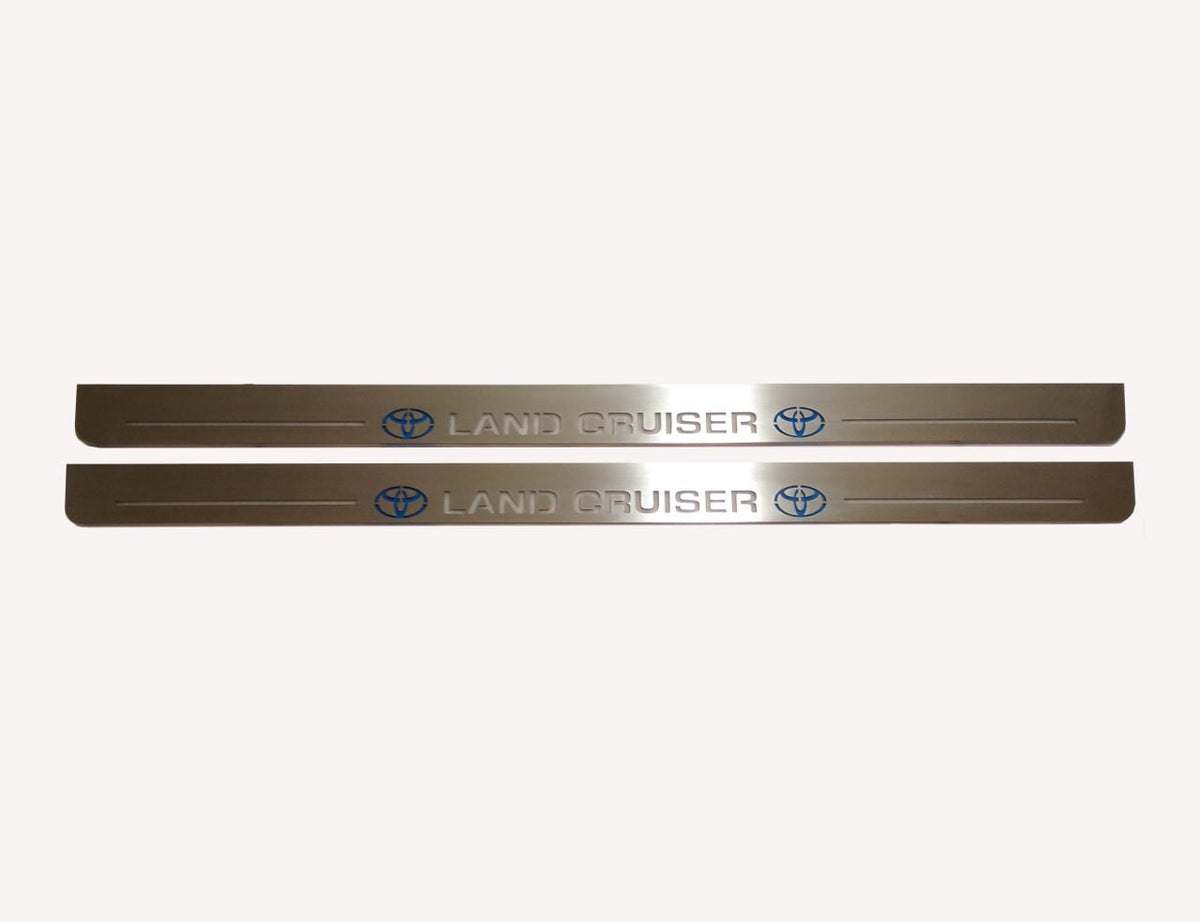Toyota LC 200 2007+ LED door sill plates stainless steel with Land Cruiser logo