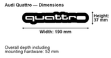 Audi Quattro LED Grille Badge: 190 × 37 mm; overall depth including mounting hardware: 52 mm