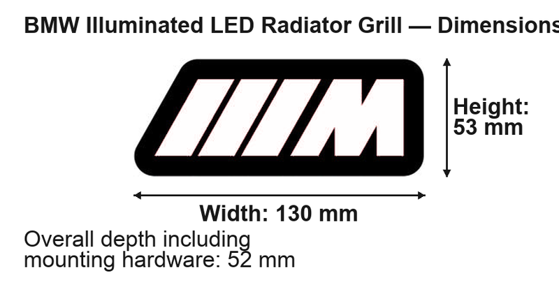 BMW ///M (type 2) dimensions: 130 × 53 mm; overall depth including mounting hardware 52 mm