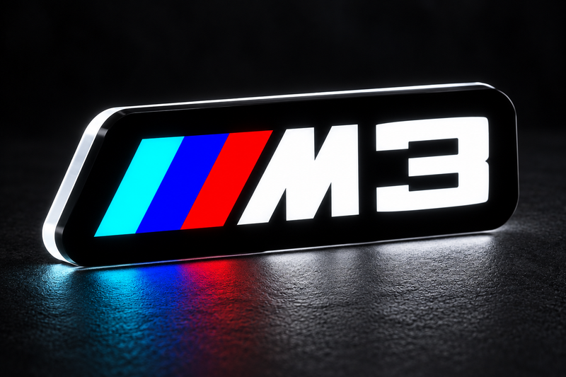 BMW ///M3 (type 1) LED grille badge with lighting at night
