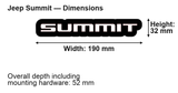 Jeep Summit LED Grille Badge: 190 × 32 mm; overall depth including mounting hardware: 52 mm