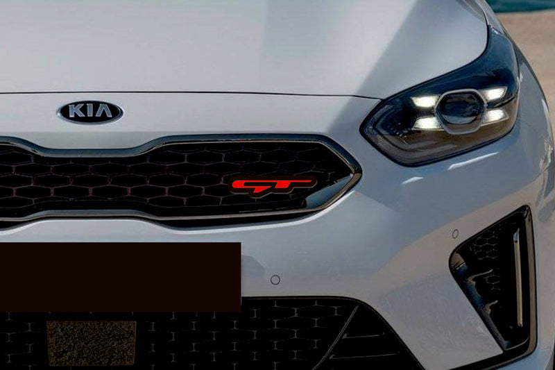Kia KIA GT LED grille badge installed on a grille