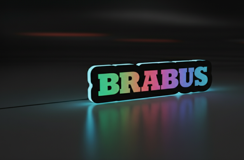 Mercedes Brabus LED Grille Badge illuminated at night