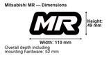 Mitsubishi MR LED Grille Badge: 110 × 49 mm; overall depth including mounting hardware: 52 mm