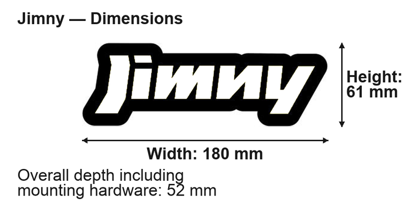 Suzuki Jimny dimensions: 180 × 61 mm; overall depth including mounting hardware 52 mm