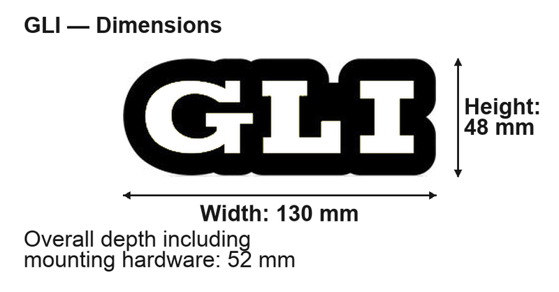 Volkswagen GLI dimensions: 130 × 48 mm; overall depth including mounting hardware 52 mm