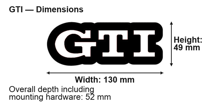 Volkswagen GTI dimensions: 130 × 49 mm; overall depth including mounting hardware 52 mm