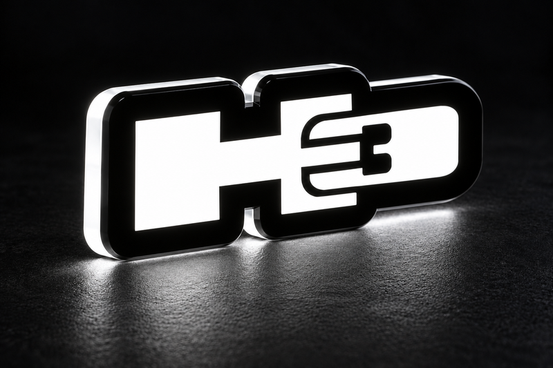 Hummer H3 LED grille badge with lighting at night
