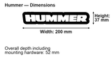 Hummer Hummer dimensions: 200 × 37 mm; overall depth including mounting hardware 52 mm