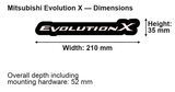 Mitsubishi Evolution X LED Grille Badge: 210 × 35 mm; overall depth including mounting hardware: 52 mm