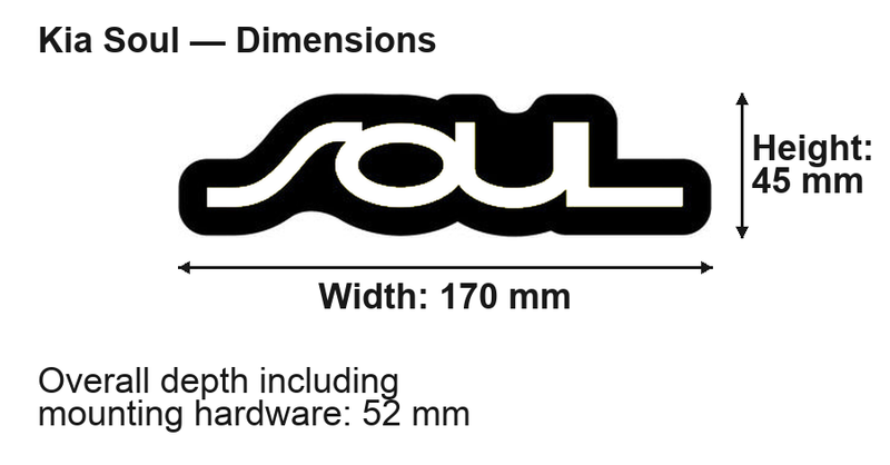 Kia Soul dimensions: 170 × 45 mm; overall depth including mounting hardware 52 mm