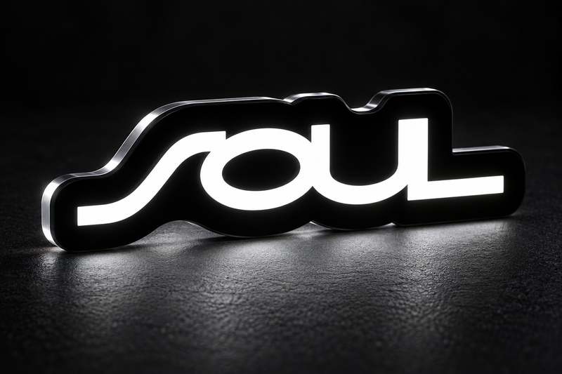 Kia Soul LED grille badge with lighting at night