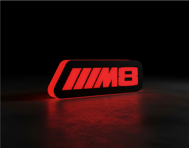 BMW ///M8 (type 2) LED grille badge with lighting at night