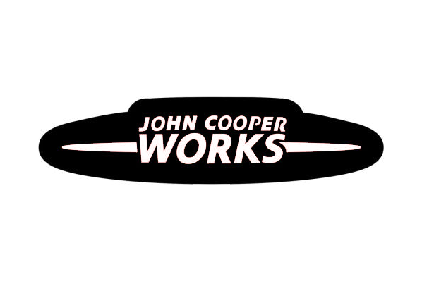 Mini John Cooper Works LED grille badge — White lighting on white background