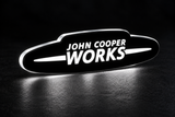 Mini John Cooper Works LED grille badge with lighting at night