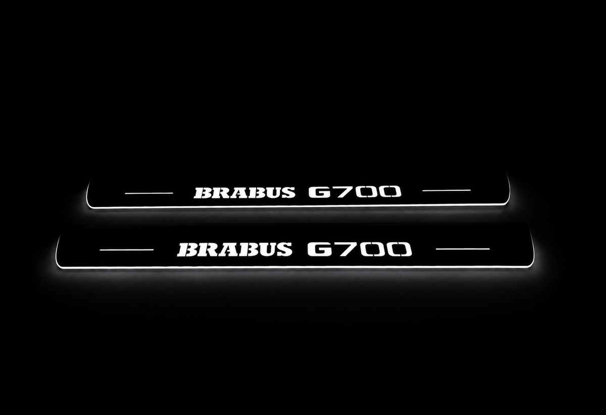 Mercedes-Benz G-Class W463A Stainless LED door sills — BRABUS G700 lettering — Front pair — White Night