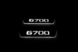 Mercedes-Benz G-Class W463A Stainless LED door sills — G700 lettering — Rear pair — White Night