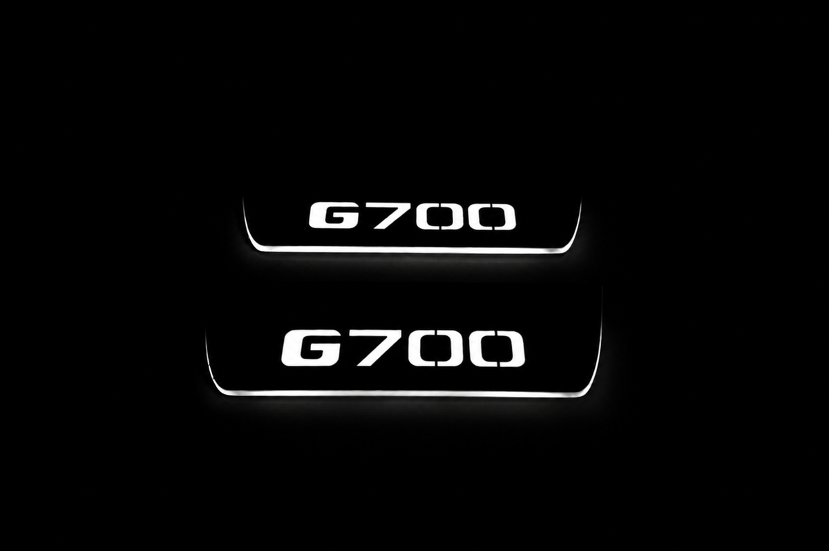 Mercedes-Benz G-Class W463A Stainless LED door sills — G700 lettering — Rear pair — White Night