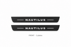Lincoln Nautilus Matte PRO catalogue illustration: two flat black FRONT plates with illuminated NAUTILUS lettering on white