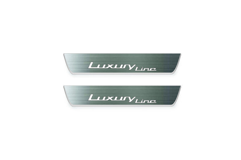 BMW X6 G06 2019+ LED door sill plates in stainless steel with Luxury Line logo