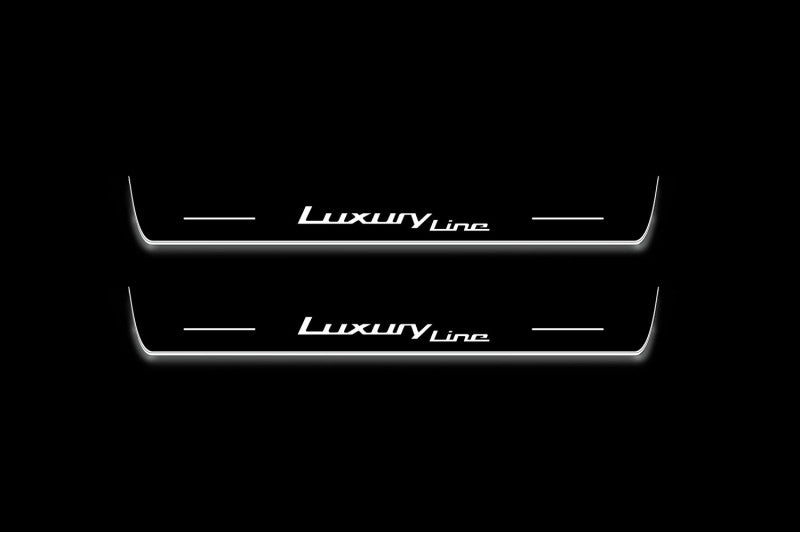 BMW 5 F30 2012+ stainless steel illuminated entry guards with Luxury Line logo