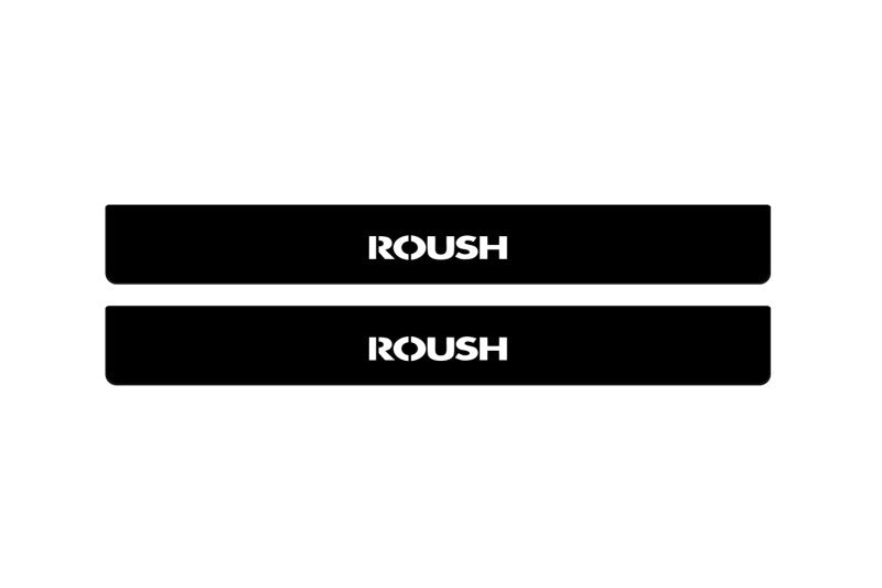 Ford Mustang VII S650 2023+ illuminated entry guards in stainless steel with Roush logo