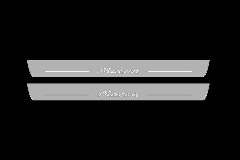 Illuminated LED Door Sill Tread Plates Porsche Macan I 2014-2024 With Macan Logo Porsche Led Door Sills opdesign