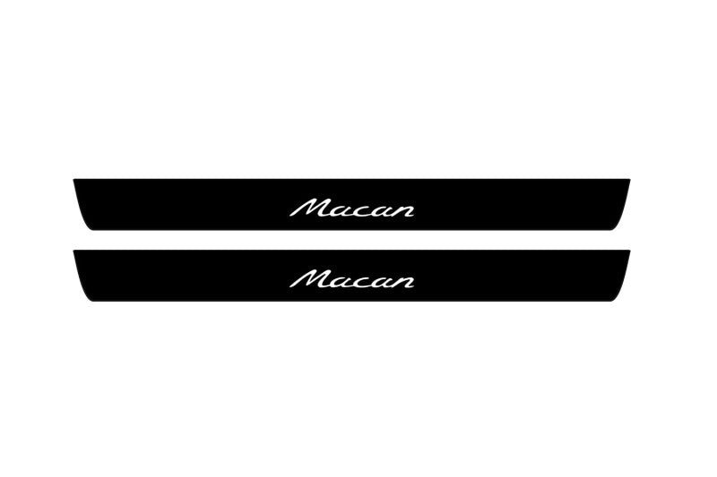 illuminated door sill protectors for Porsche Macan I 2014+ matte black coated stainless steel with Macan logo