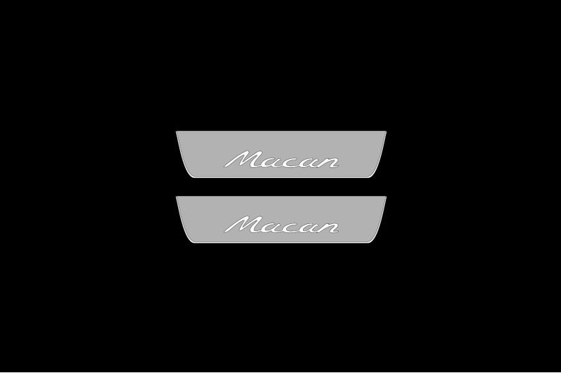 Illuminated LED Door Sill Tread Plates Porsche Macan I 2014-2024 With Macan Logo Porsche Led Door Sills opdesign