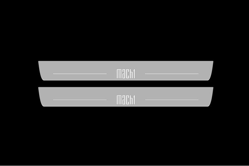 Illuminated LED Door Sill Tread Plates Ford Mustang VI 2015-2023 With MACH 1 Logo Ford Led Door Sills opdesign