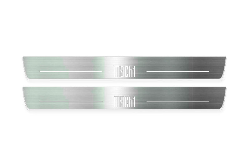 Ford Mustang VI S550 2015+ door sill plates in stainless steel with MACH 1 logo